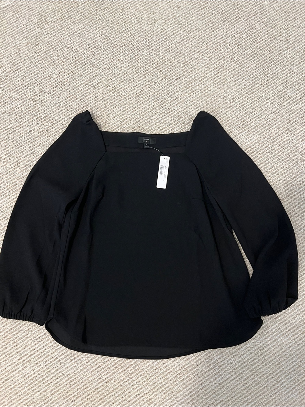 JCrew Black Square Neck Puff Sleeve Top